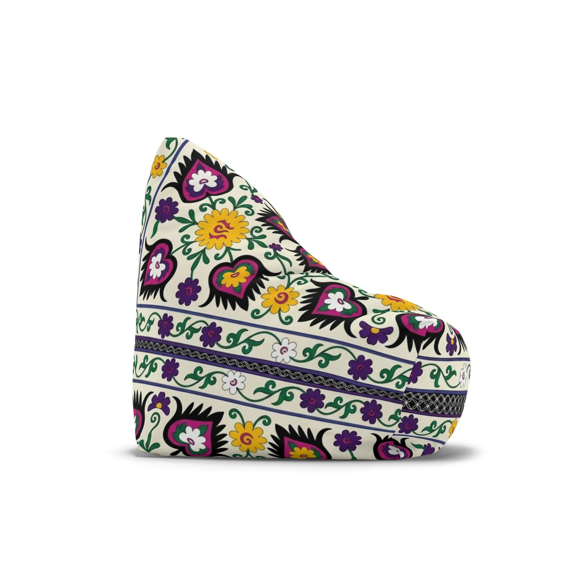 Floral Tile Pattern Bean Bag Chair Cover | Purple Yellow Green Boho