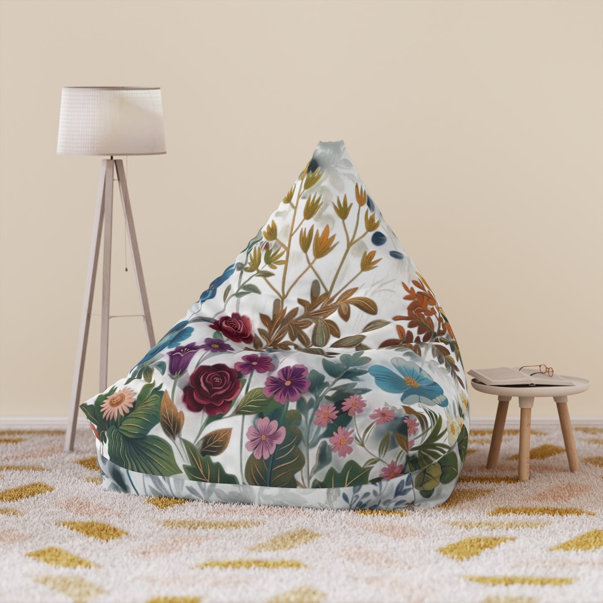Vintage Floral Pattern Bean Bag Chair Cover | Botanical Flower Print