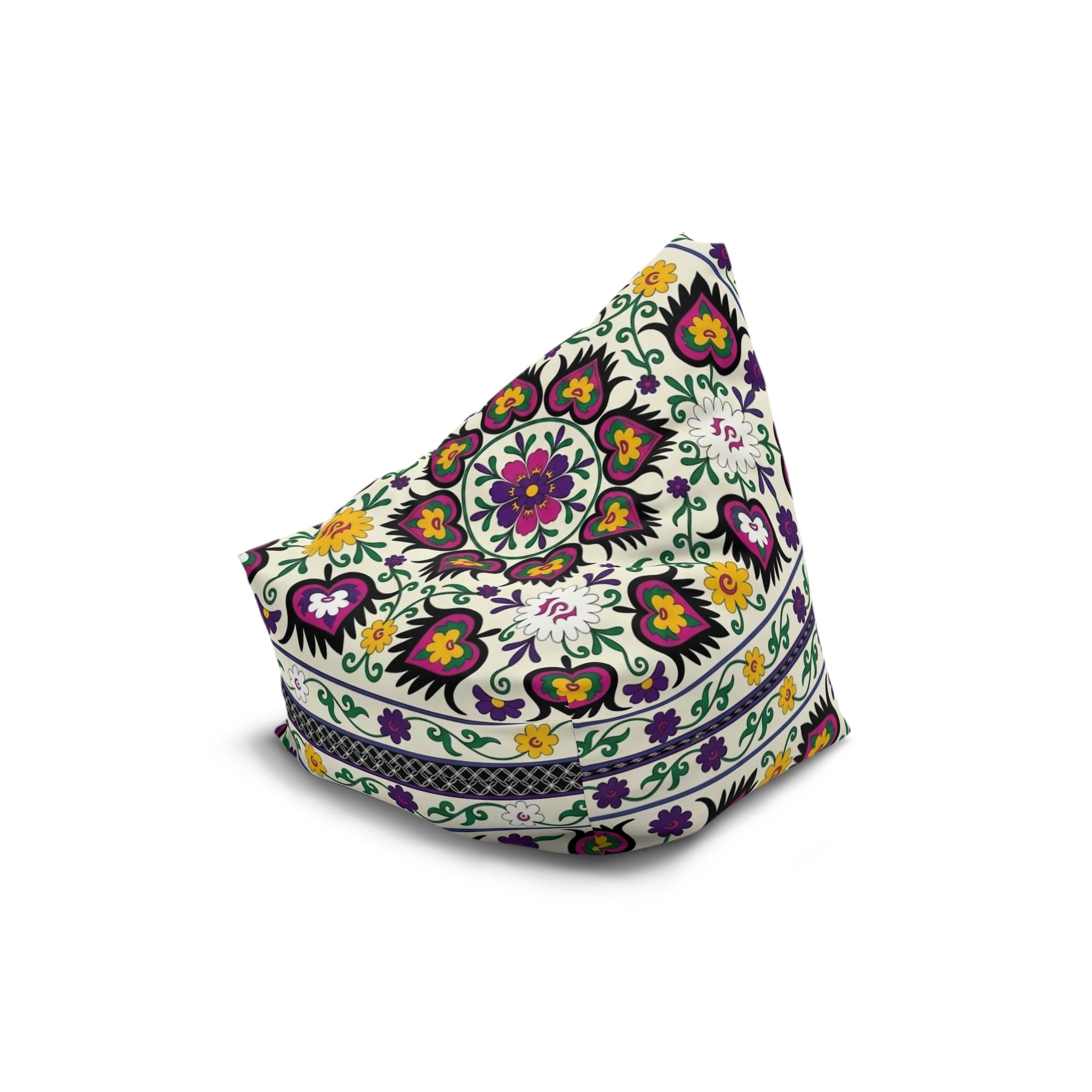 Floral Tile Pattern Bean Bag Chair Cover | Purple Yellow Green Boho