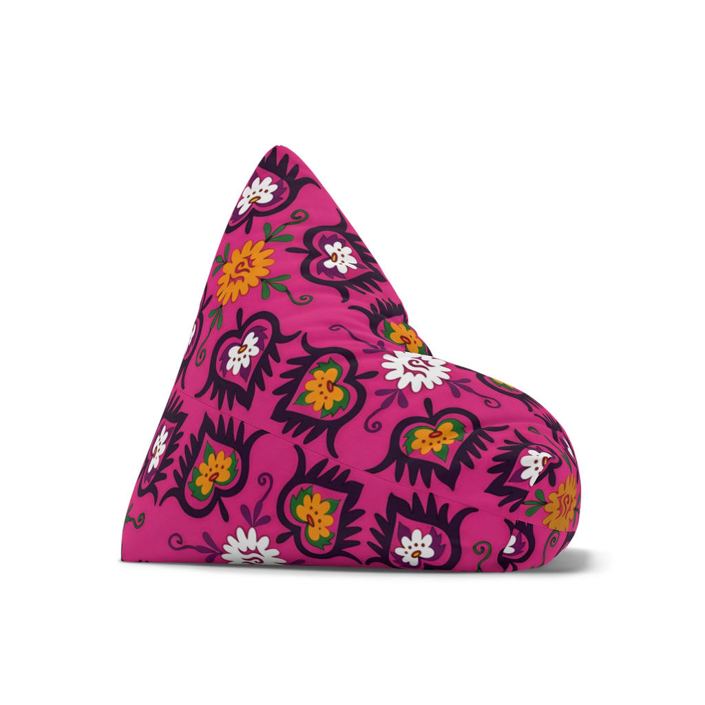Pink Floral Pattern Bean Bag Chair Cover | Boho Flower Motif