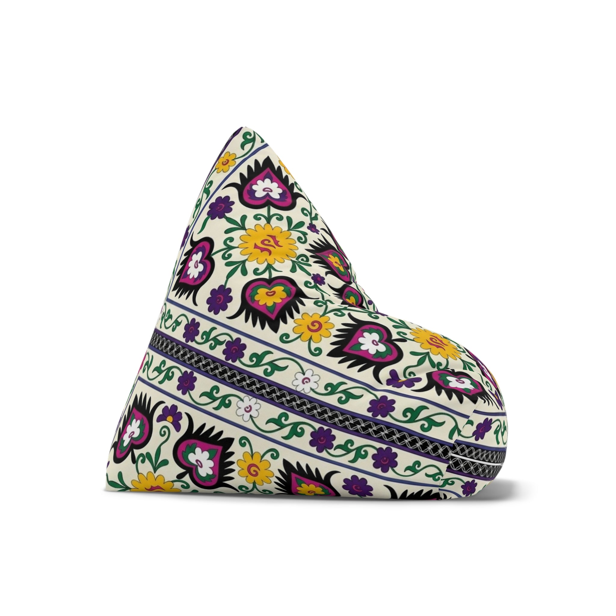 Floral Tile Pattern Bean Bag Chair Cover | Purple Yellow Green Boho