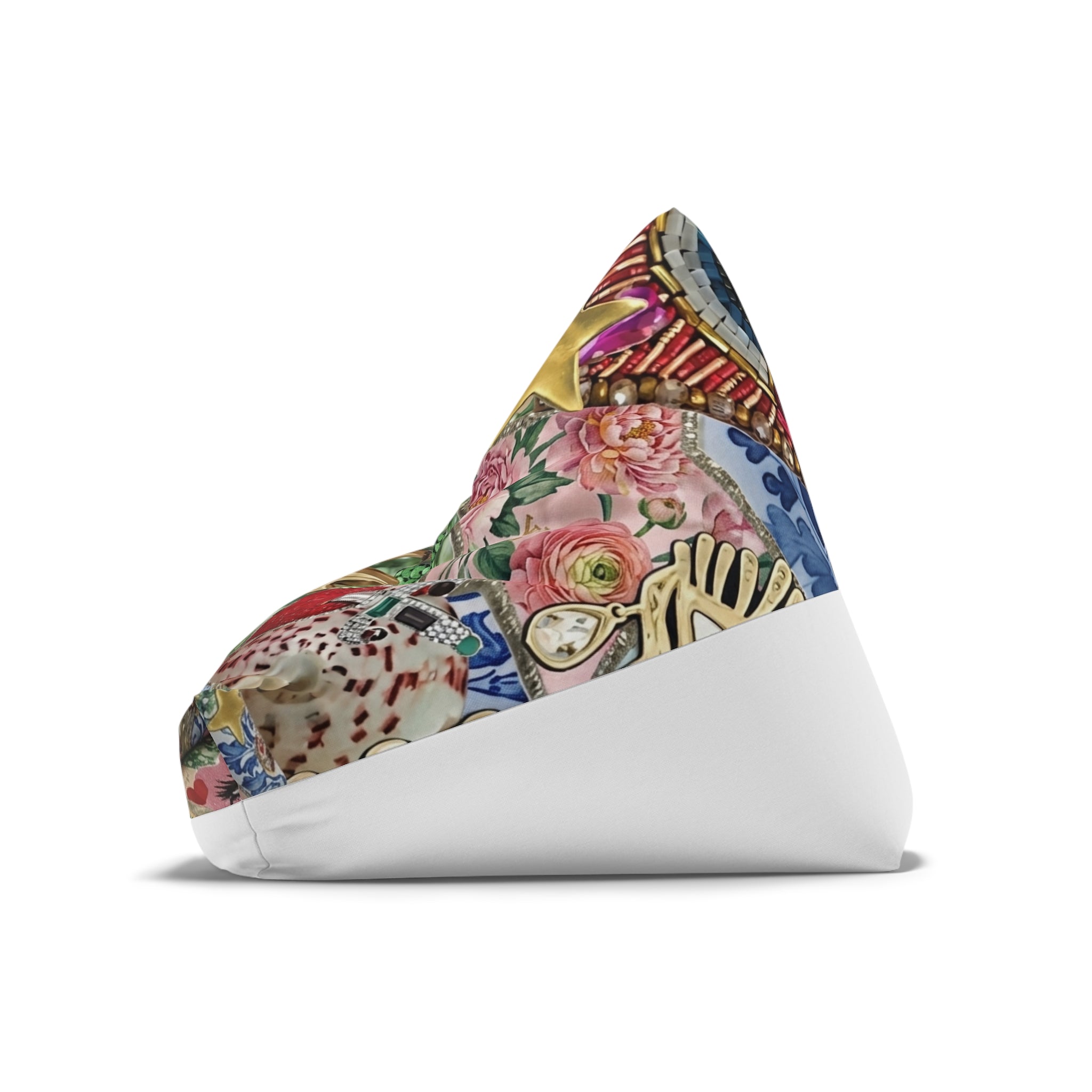 Vintage Collage Bean Bag Chair Cover | Eclectic Floral & Ornament Print