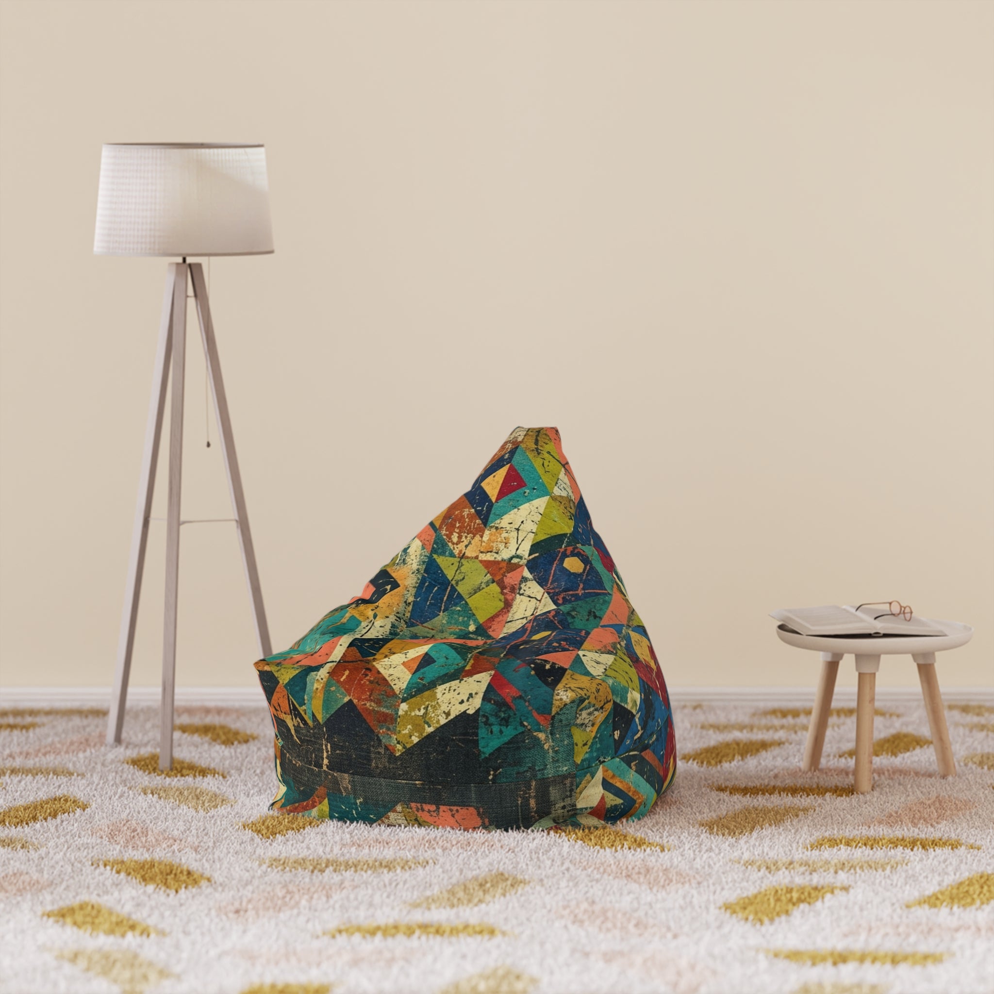 Geometric Patchwork Pattern Bean Bag Chair Cover | Colorful Abstract Quilt Print