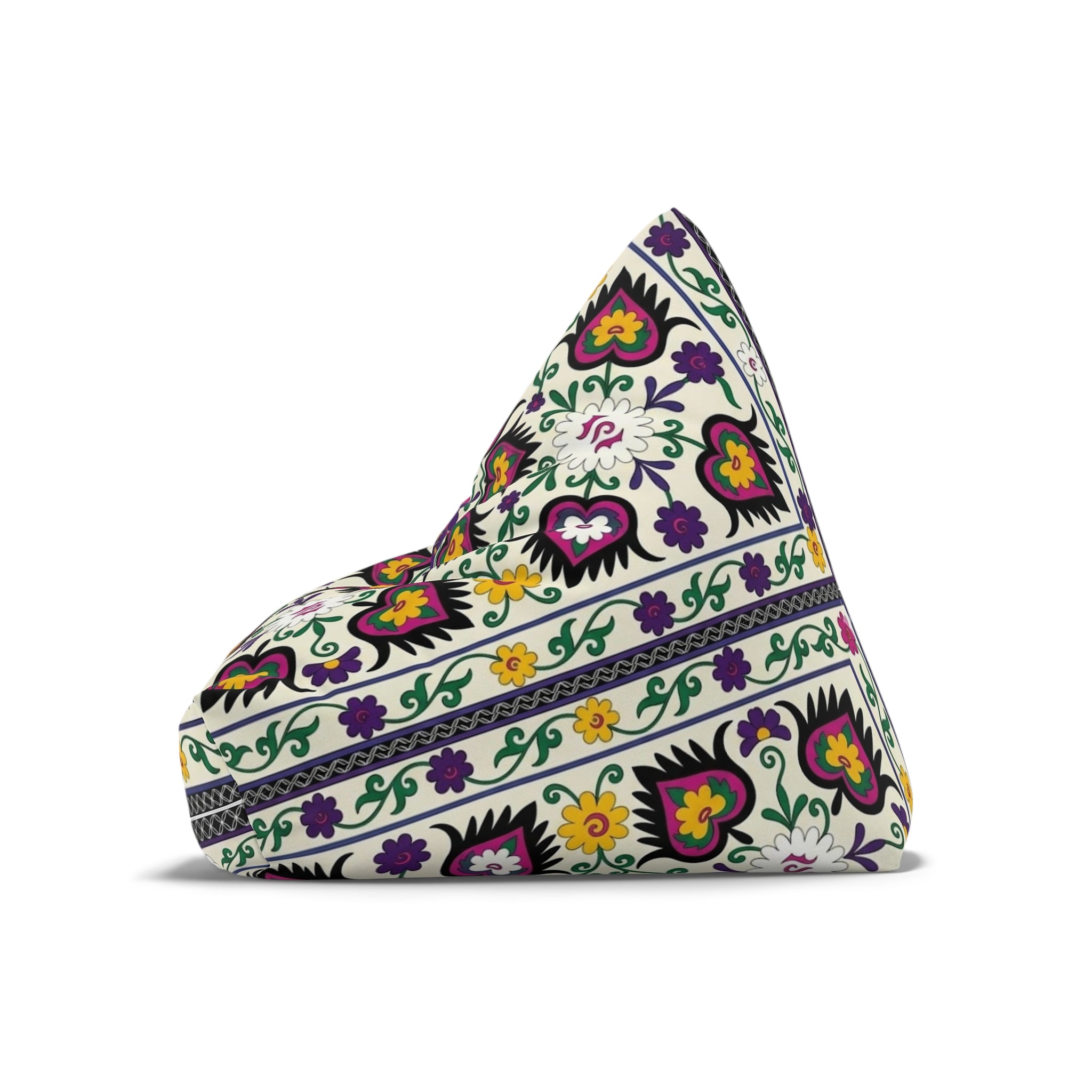 Floral Tile Pattern Bean Bag Chair Cover | Purple Yellow Green Boho
