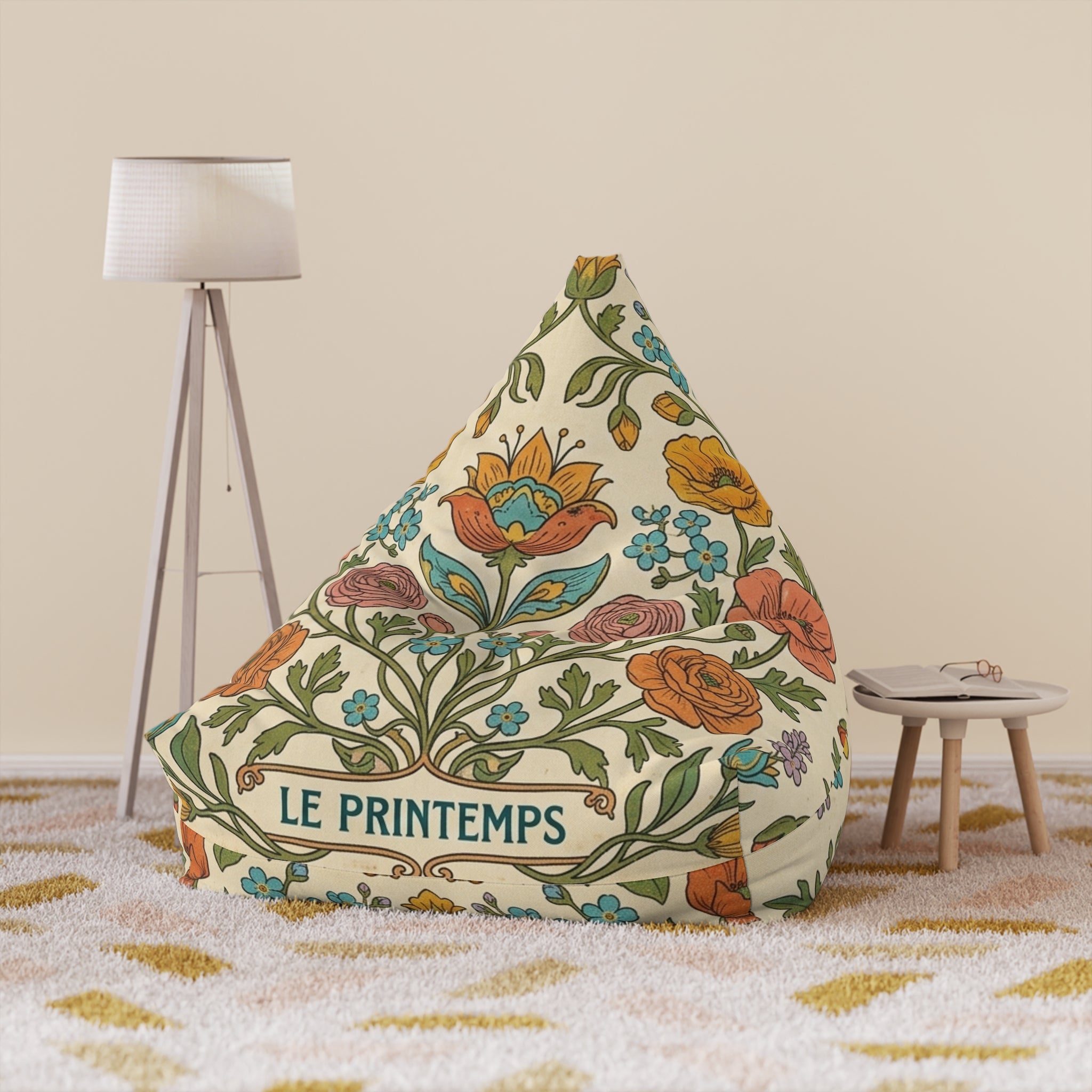 Le Printemps Floral Pattern Bean Bag Chair Cover | Vintage Botanical Design