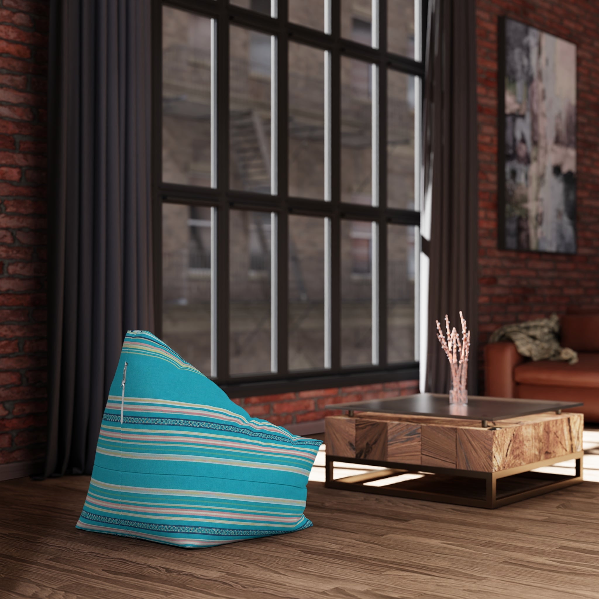 Striped Teal Bean Bag Cover — Coastal Sunroom & Kids Lounge Accent