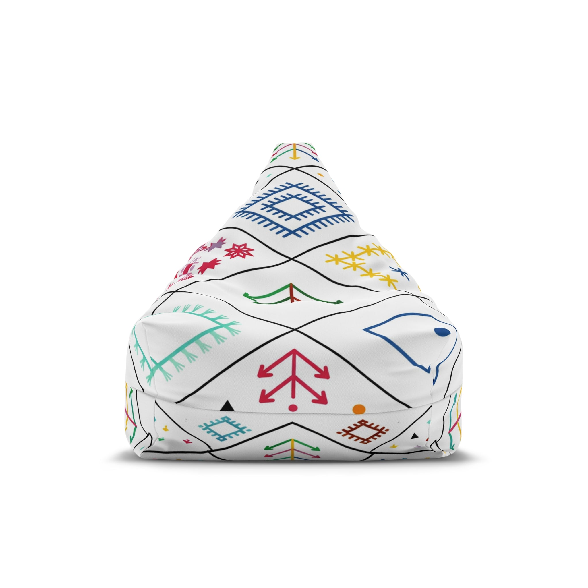 Geometric Folk Pattern Bean Bag Chair Cover | Colorful Tribal Motifs