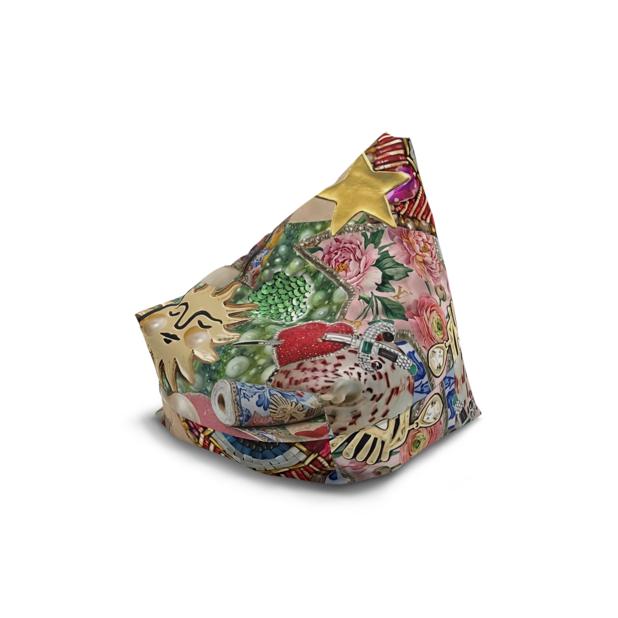 Vintage Collage Bean Bag Chair Cover | Eclectic Floral & Ornament Print