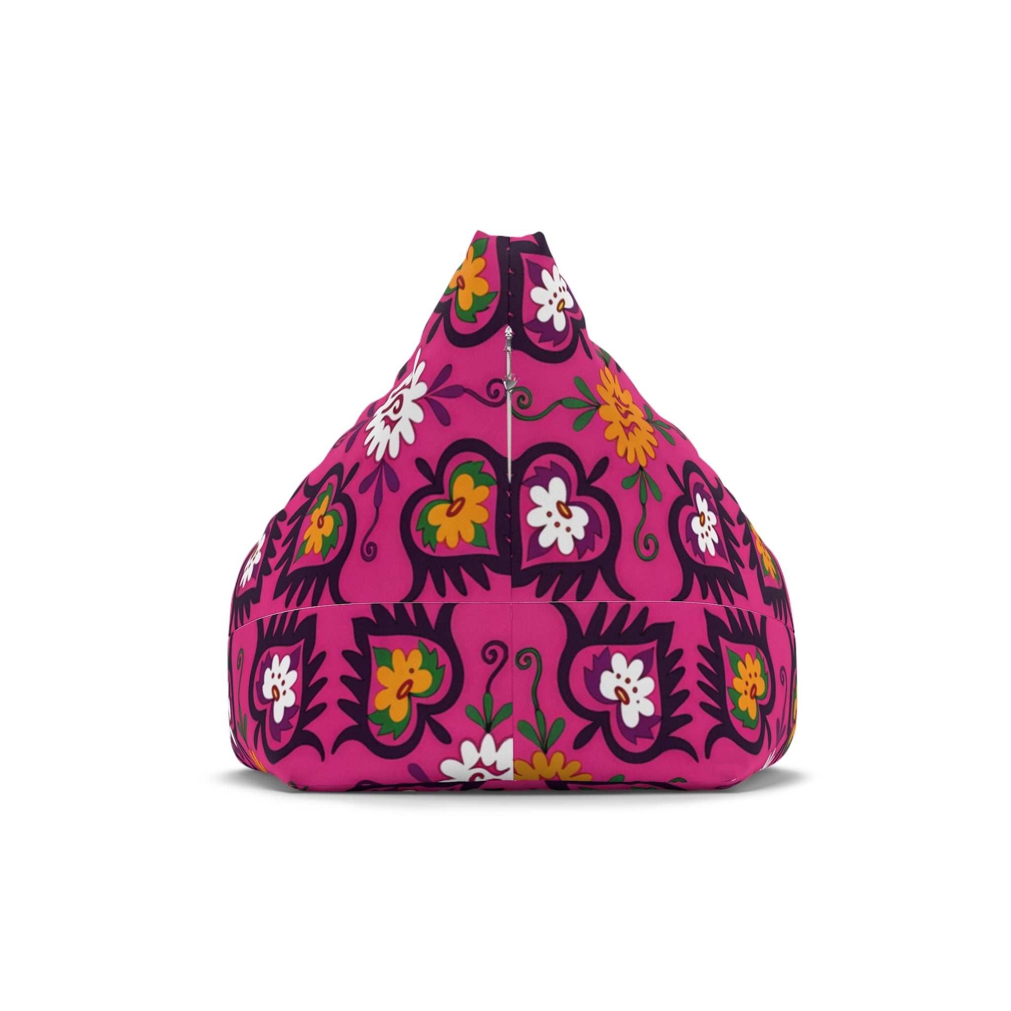 Pink Floral Pattern Bean Bag Chair Cover | Boho Flower Motif