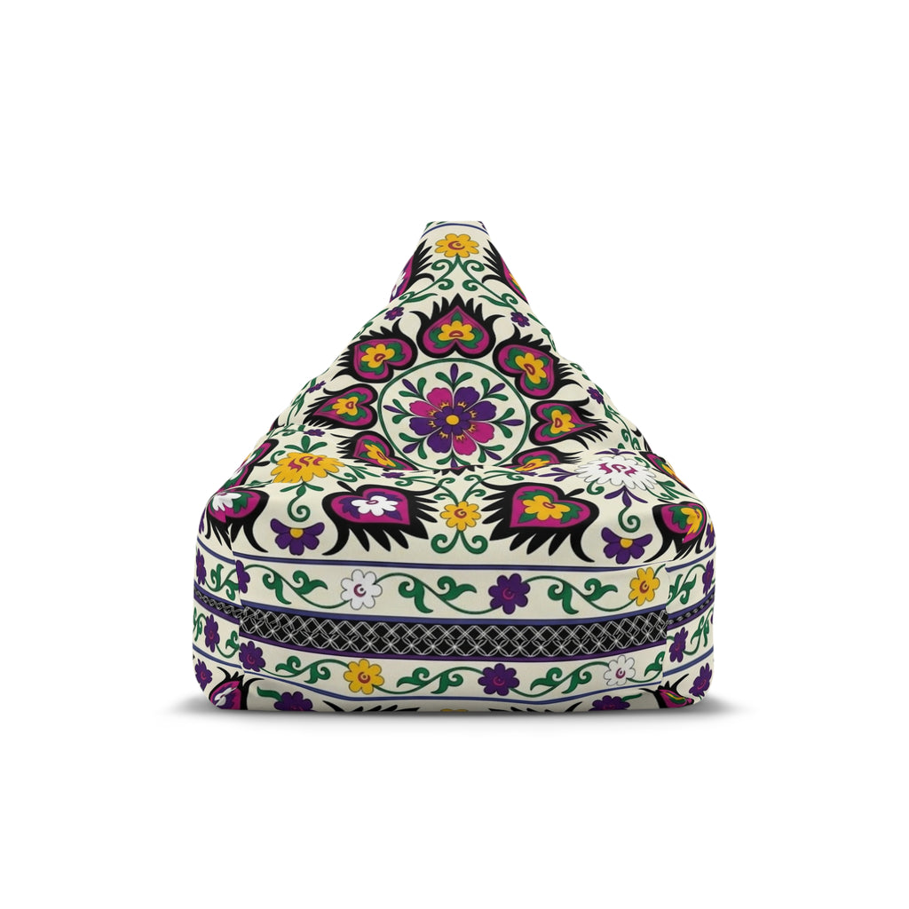 Floral Tile Pattern Bean Bag Chair Cover | Purple Yellow Green Boho