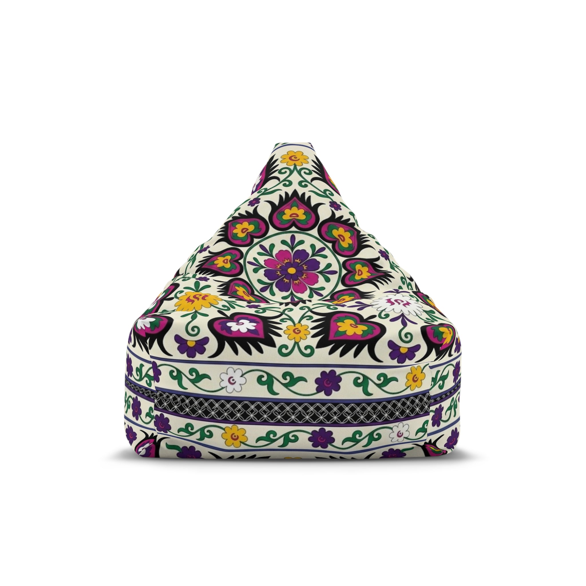 Floral Tile Pattern Bean Bag Chair Cover | Purple Yellow Green Boho